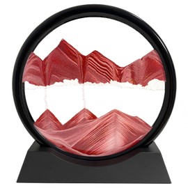 SANDCLE Moving Sand Art Picture Liquid Motion - Moving Sand Art Decor 3D Deep Sea Sandscape, Round Glass Frame Display Flowing Sand Relaxing Toy for Desktop Office Work Home(Red, 7")