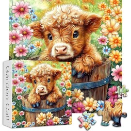 Brand: PICKFORU PICKFORU Highland Cow Puzzles for Adults 1000 Pieces, Cute Animal Flower...