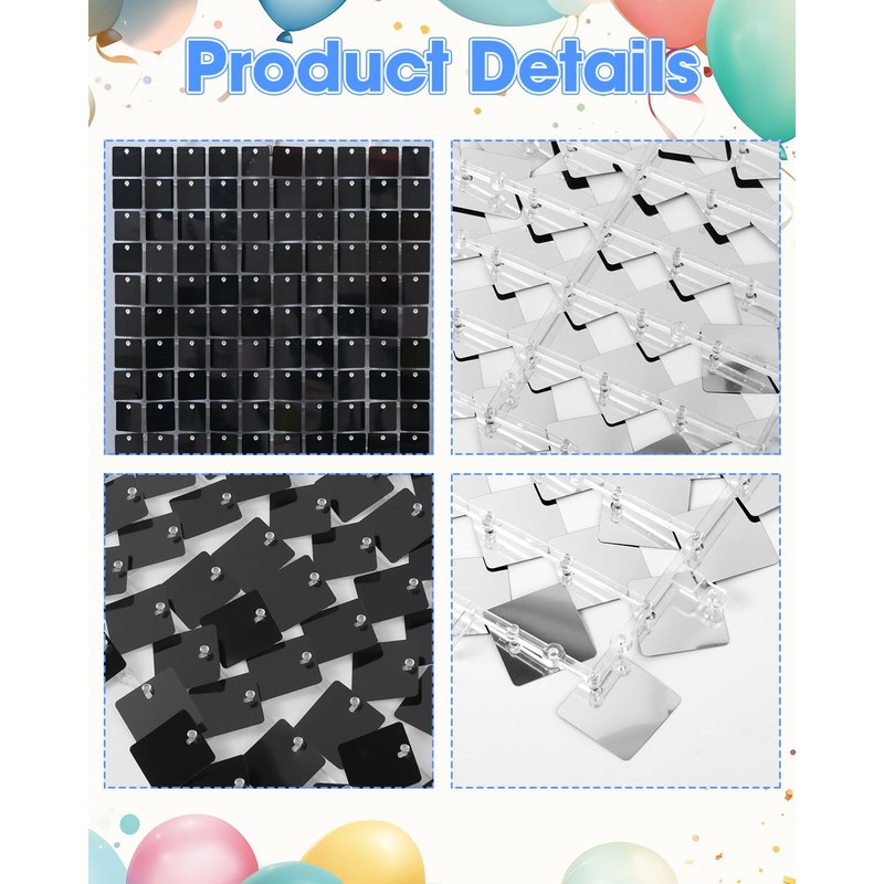Black Shimmer Wall Backdrop 12 Panels Cover 4 x 3