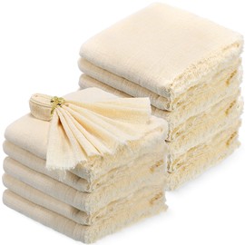 Buryeah 48 Pcs Cotton Linen Cloth Napkins with Fringe 16.5 x 16.5 Inch Square Rustic Dinner Linen Napkins Bulk for Wedding Party Banquet Dinner(Ivory)