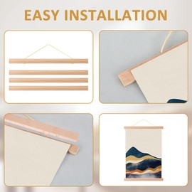 4Pcs Wood Poster Frame, Magnetic Poster Hanging Rod, Simple Beech Wood Photo Hangers Kit with Hanging Rope for Photos Canvas Prints Artwork Home Dorm Decor (31cm)