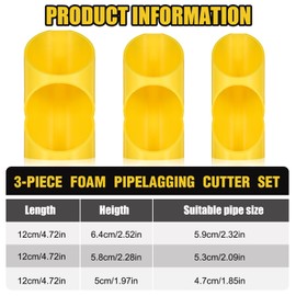 Teenyyou 6 Pcs Pipe Insulation Cutting Guide Foam Pipe Cutter Tool in Homes, Industries and Commercial Use Tools Tube Insulation Cutting Fixture 3 Sizes for 15mm, 22mm, 28mm(Yellow)
