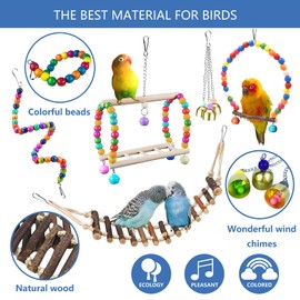 Sysmashing 22 Packs Bird Parakeet Cockatiel Toys,Parrot Swing Chewing Hanging Toy with Safe Bells,Bird cage Colorful Climbing Standing Rope Natural Wood Ladder Bungee Toys