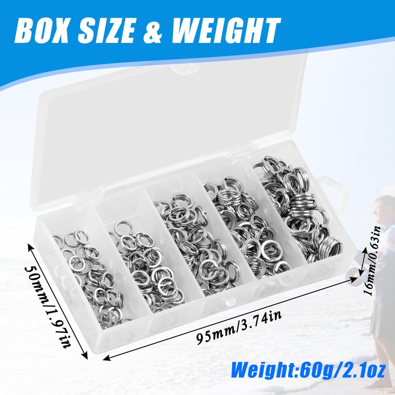 Fishing Split Rings Kit, 200pcs Stainless Steel Split Rings Round