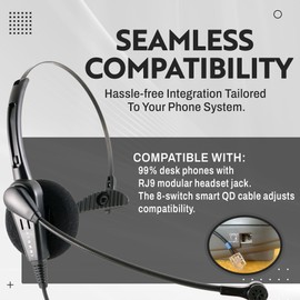 INNOTALK Smart Compatiblity Switch Adapter Phone Headset for Most Phones' RJ9 Headset Jack - Cost Effective Monaural Headset
