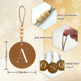 YIXAXKAO 28 Pieces Christmas Stocking Name Tags Wooden Stocking Tags Christmas Stocking Tags Wooden Letters Name Tags Initial Letter Ornaments Gift Name Tags Beaded Stocking Tags (Farmhouse)