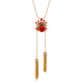 JOYA GIFT Chinese Style Peking Opera Necklace Facial Earrings Asymmetrical Tassel Earrings Pendant Fashion Phoenix with Red Crystal for Women