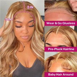 Ailwelia Highlight Ombre 5x5 Body Wave Hd Lace Closure Wigs Human Hair Bob Wig For Black Women Wear And Go Glueless Bob Wig 200% Density Glueless Wigs Human Hair Bob With Baby Hair 18 Inch