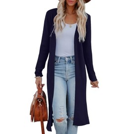Cárdigan largo para mujer, cárdigan largo con frente abierto, suéter casual de punto con abertura lateral para otoño 2023, marino, XL
