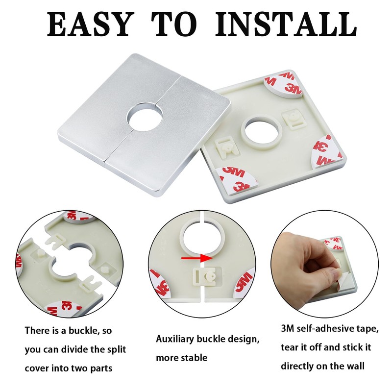 Bntyok 2 Pcs Wall Split Flange 0.86"/22mm ABS Square Self-Adhesive