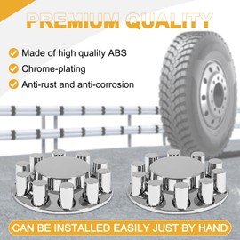 HQALTY 2 Front Axle Cover ABS Chrome Flat Top Kit with 33mm Thread-on Lug Nut Covers and Removable Center Caps for Semi Trucks