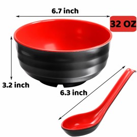 Pumtus 8 Pack Melamine Noodle Soup Bowls, 32OZ Large Japanese Ramen Bowl Set with Spoon, Miso Soup Cereal Bowls for Ramen, Udon, Soba, Pho and Soup
