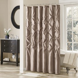 Laurel Taupe Shower Curtain , Pieced Transitional Shower Curtains for Bathroom , 72 X 72 , Beige