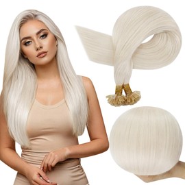 Full Shine Hair Extensions Pre Bonded Fusion Hair Extensions 20 Inch Color 1000 White Blonde Hair Extensions Human Hair Extensions for Women Real Human Hair