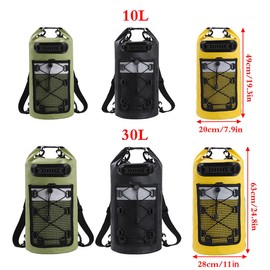 AIMALL Waterproof Dry Bag 10L/30L with Mesh Pocket, IPX6 Roll-Top Backpack for Kayaking, Beach, Boating, Hiking, Swimming, Rafting, 500D PVC Outdoor Gear Bag