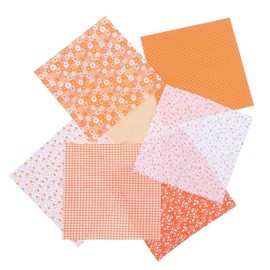 14Pcs Cotton Craft Fabric, Quilting Patchwork Fat Quarter Bundles Quilt Sewing Orange Floral Fabrics for Craft DIY, 25x25cm