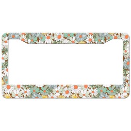 CWXKGL Beautiful Floral Chamomile Flower License Plate Frame Car Metal License Plate Cover Stainless Steel Accessory License Plate Decor with 2 Holes Screws 12 x 6, Green