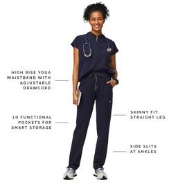 FIGS YOLA High Waisted Skinny Scrub Pants for Women - Navy, Regular XXS
