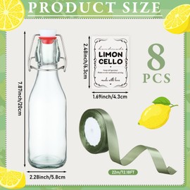 Teenyyou 8 Set Swing Top Glass Bottles for Limoncello Homemade 8.5 oz Coquito Bottle Flip Top Brewing Bottles with Stickers and Ribbon Cinnamon Twine Wine Bottles for Home Party Milk Eggnog Kefir