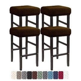 LIULIWEIFA Bar Stool Covers Rectangle Set of 4/2/1 Saddle Bar Stool Covers Slipcover Stool Cushion Covers Stretch Vanity Stool Cover Washable Counter Stool Chair Covers slipcover,Dark Coffee,4pcs