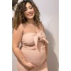 PinkBlush Mauve Gingham Print Smocked Fitted Self-Tie Maternity Midi Dress