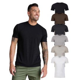 INTO THE AM Premium Men's Fitted T-Shirt 6-Pack - Modern Fitted Fresh Classic Crew Neck Essential Tee Shirts Men Multi Pack (Black/Espresso/Charcoal/Dark Heather Gray/Sand/White, X-Large)