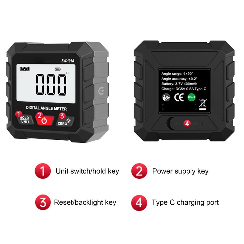 Digital Angle Finder 4 X 90 Deg Magnetic Auto Screen