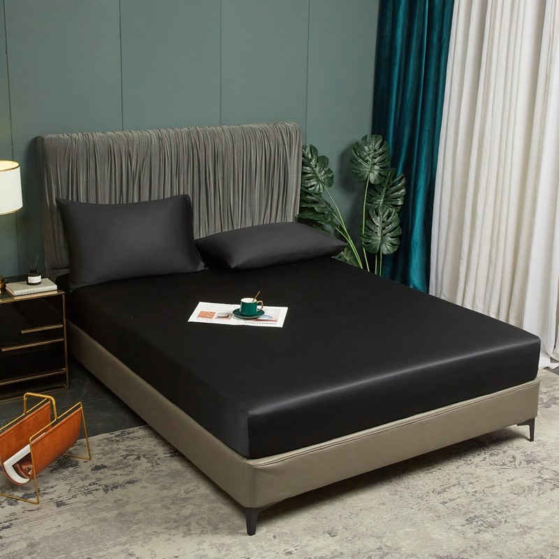 Luofanfei Fitted Sheet 160 x 200 cm, Black, Box Spring