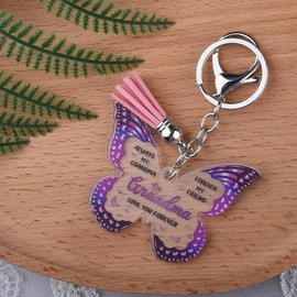 Grandma Christmas Gifts for Grandmother Nana Purple Butterfly Keychain for Grandma Retirement Gifts for Gigi Women I Love You Grandma Gifts for Grandmother Birthday Gifts from Grandson Granddaughter