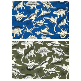 miwaki Placemat, Fabric Placemat, For Children, Boys, Elementary School, Set of 2, Includes Name Tag, Made in Japan, Motif, Large Dinosaur, T-rex, Blue, Khaki, Dino BL KH, L