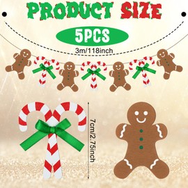 Yookeer 5 Pcs 9.8 ft Christmas Gingerbread Garland Gingerbread Man Tree Banner Garland Christmas Hanging Decorations Hanging Pendant Tree Ornaments for Xmas Party Holiday Supplies Home Wall Decor
