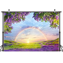 5 X 3ft Lavender Flower Field Backdrop Photography backdrops Purple Flower Lavender Green Grass Lilac Flowers Sunset Sky Rainbow Party Background Photography Studio Backdrop