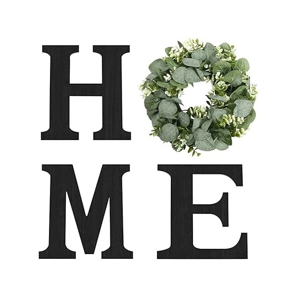 Unbranded Wood Home Sign with Artificial Eucalyptus Wreath for O,