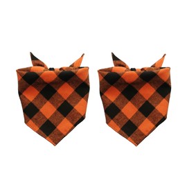 EechicSpace Orange Plaid Dog Bandanas for Small Medium Extra Large Dogs 2 Pack
