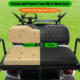 LEAPGOMAX Golf Cart Rear Seat Covers for EZGO Club Car Yamaha Aftermarket Rear Seat Only-Thick Vinyl Leather with Custom Diamond Design Comfortable/Anti-Scratch/Anti-Fading/Easy to Install