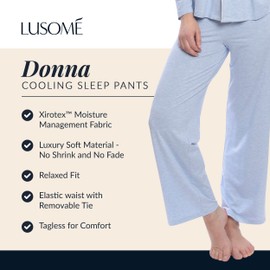 Lusome Donna Sleep Pants for Hot Flash Relief, Women’s Cooling Pajama Pants for Night Sweats and Hot Sleepers, Cooling PJs for Women, Blue XS