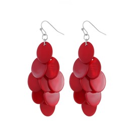 Xalroco Chandelier Dangle Earrings for Women Long Trendy Statement Elegant Sparkly Drop Earrings Colorful Boho Fancy Oval Shell Dangly Earrings Wedding Bride Jewelry Gift (red)