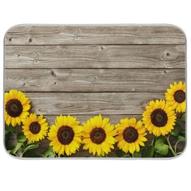 Absorbent Reversible Dish Drying Mat Autumn Background With Sunflowers On Wooden Heat Resistant Eco-Friendly Mat for Kitchen