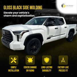 Trim Illusion Tape-on Gloss Black Car Door Side Molding Body Trim Compatble with Toyota Tundra 2022-2024, SM6108BLK