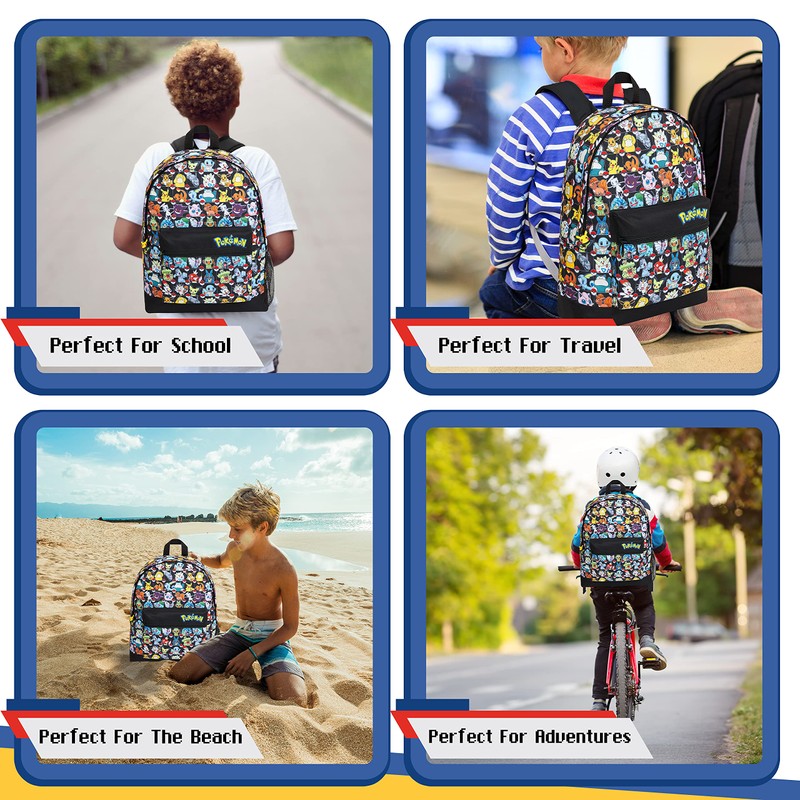 Pokemon Backpack for Kids Teens Boys Girls Pikachu Anime Bookbag