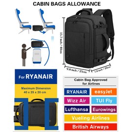 VANKEV Hand Luggage Backpack for Ryanair Easyjet Travel Backpack Hand Luggage Laptop Backpack Airplane Bag, darkgray, Modern