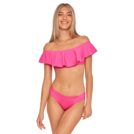 Trina Turk Women's Standard Monaco Off Shoulder Ruffle Bandeau Bikini Top-Swimwear Separates, Pink, 8
