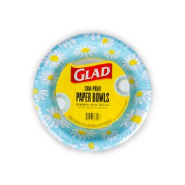 Glad Round Disposable Paper Bowls, Lovely Daisies Design - Heavy Duty, Soak Proof, Cut-Resistant, Microwavable Bowl for All Foods & Daily Use, 12 Oz, 50 Count