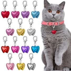 Kajaia 14 Sets Collar Charms Cat Bell for Dog Collar Heart Pet Cat Bell Dog Collar Bell Colorful Small Cat Collar Bells Pet Pendant Accessories for Pet Gifts Glossy and Matte 7 Colors
