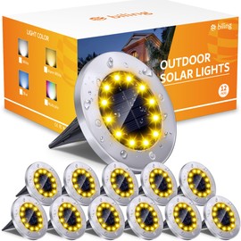 Biling Solar Ground Lights Outdoor 12 Packs, Bright 12 LEDs Solar Lights Outdoor Waterproof for Yard Walkway Garden Driveway (Warm White)