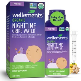 Wellements Organic Nighttime Gripe Water for Babies 1 Month+ (4 Fl Oz) - Baby Gripe Water for Bedtime Relief Gas, Colic & Fussiness - Herbs Promote a Peaceful Night’s Sleep - USDA Certified & Non GMO