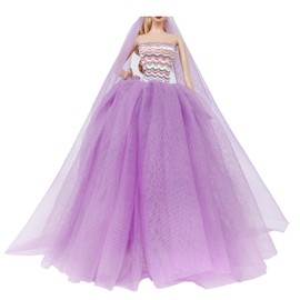 BJDBUS 11.5 inch Girl Doll Clothes Purple Trailing Lace Wedding Dress with Veil