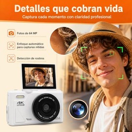 Sanpyl Cámara Digital 4K 64MP, 18X Zoom Vlogging con Pantalla 3",Blanco