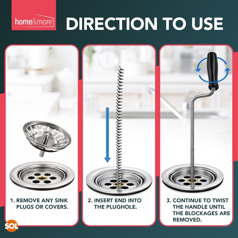 SOL 2pk Drain Snake Shower and Sink Unblocker Tool 100cm