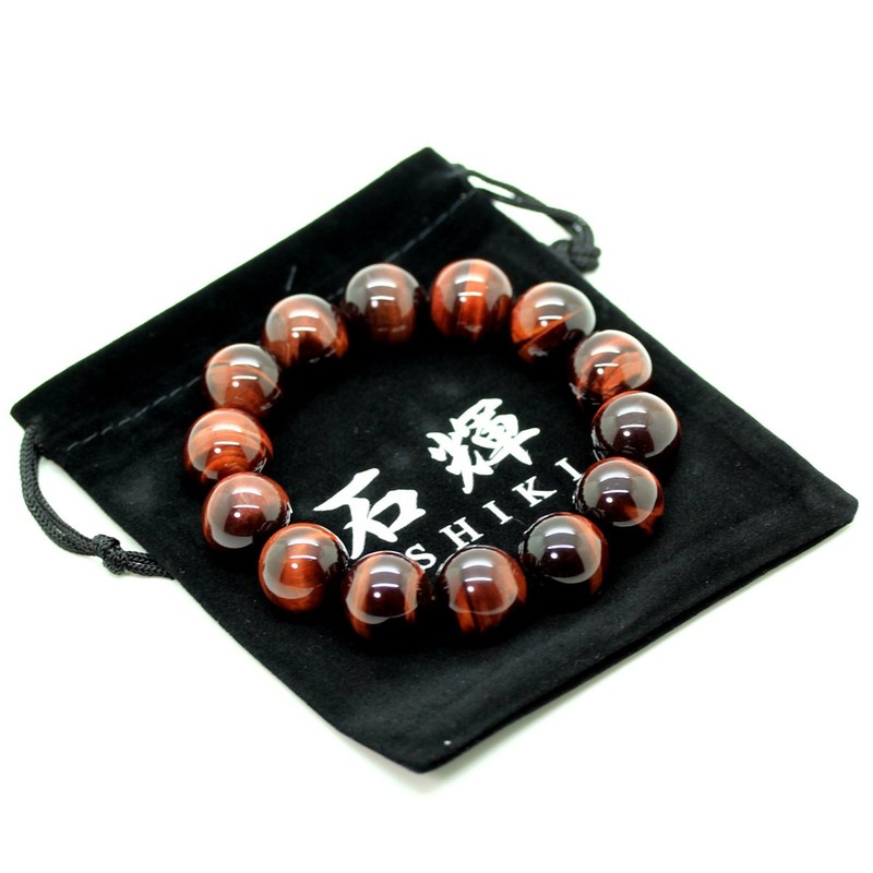 Shikui b463 Red Tiger Eye Bracelet, 0.6 inch (16 mm),